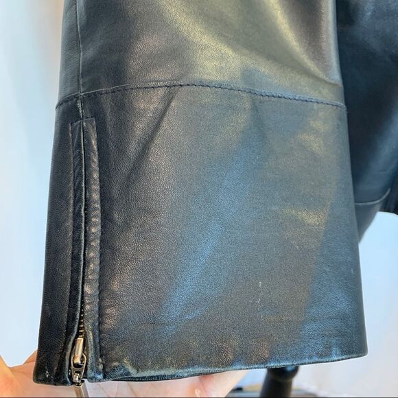 LAFAYETTE 148 Black ruched Front zipper soft lambskin leather jacket Sz 14 - Picture 6 of 12